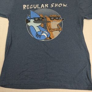 Regular Show Blue T-Shirt featuring Mordecai & Rigby (Blue Jay & Racoon) Size L.